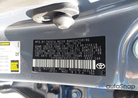 2025 Toyota Corolla Le z USA, uszkodzony, nr VIN 5YFB4MDE8SP233952